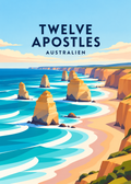 Twelve Apostles in Australien – geometrische Illustration der Kalksteinfelsen und türkisfarbenen Küste
