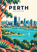 Perth in Australien – geometrische Illustration mit Swan River und Skyline