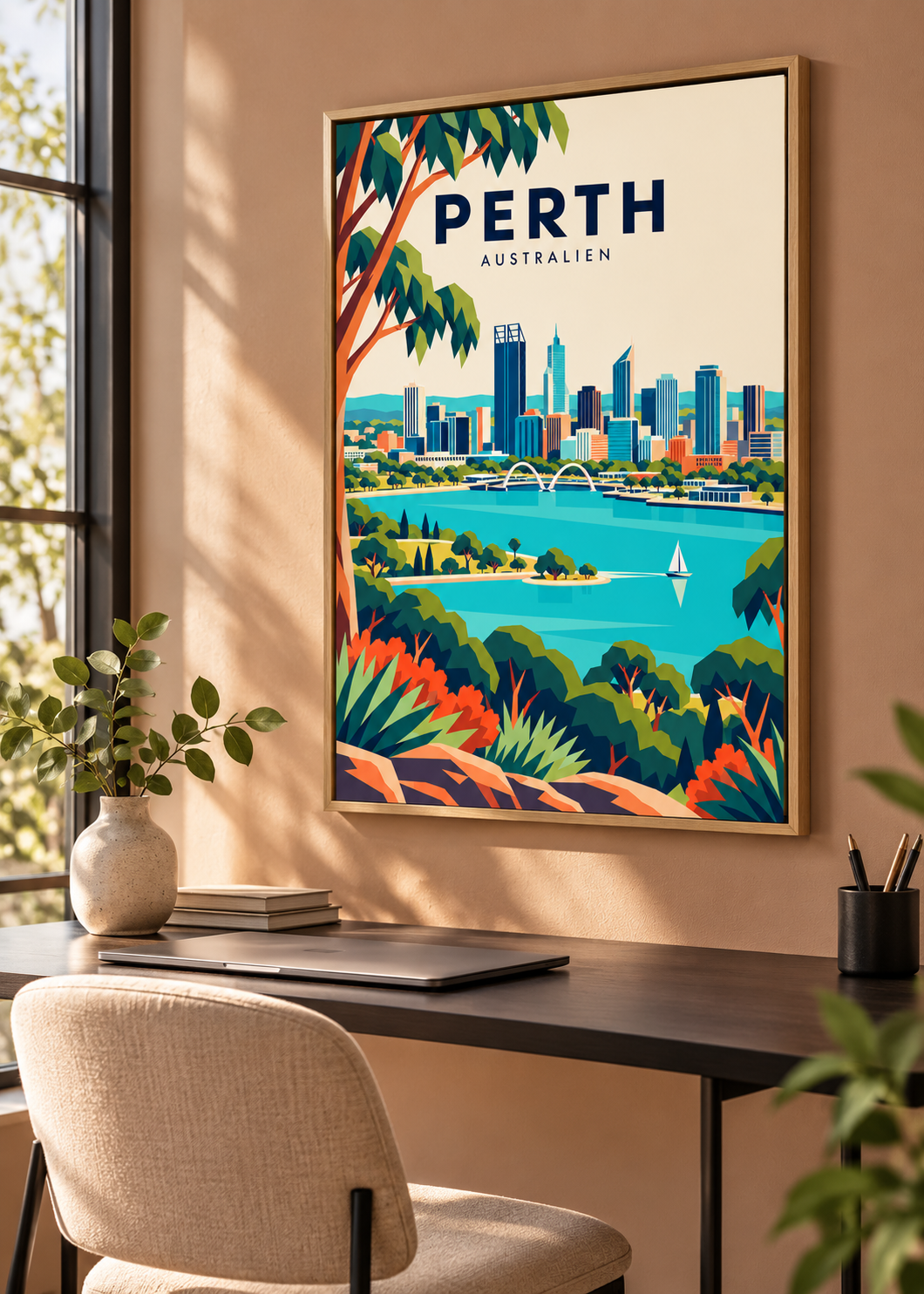 Perth – Mockup als Leinwand im Eichen-Schattenfugenrahmen
