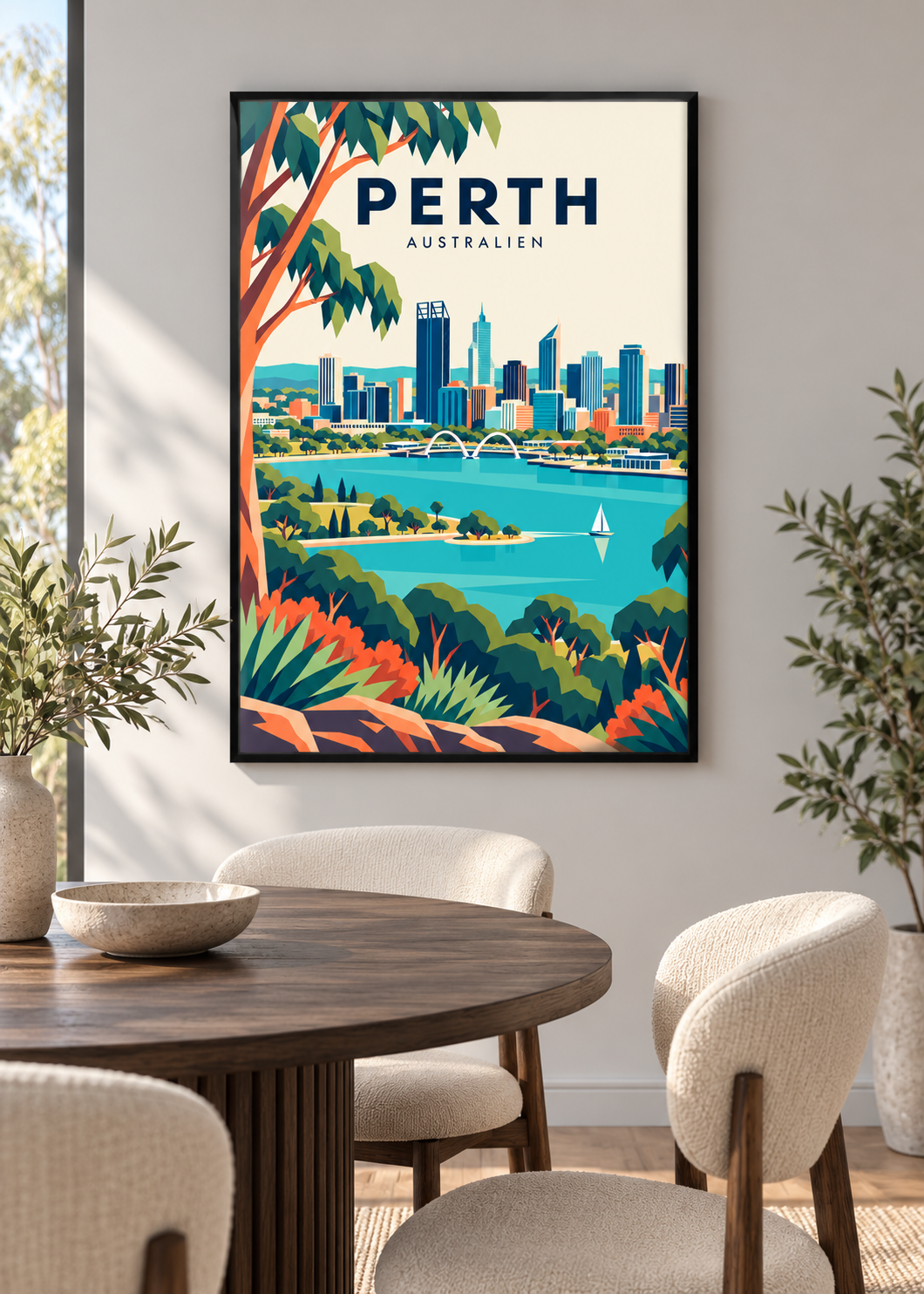 Perth – Mockup im dünnen schwarzen Rahmen mit Acrylglas
