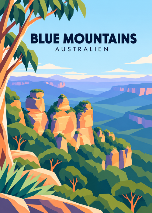 Blue Mountains in Australien – geometrische Illustration der Three Sisters