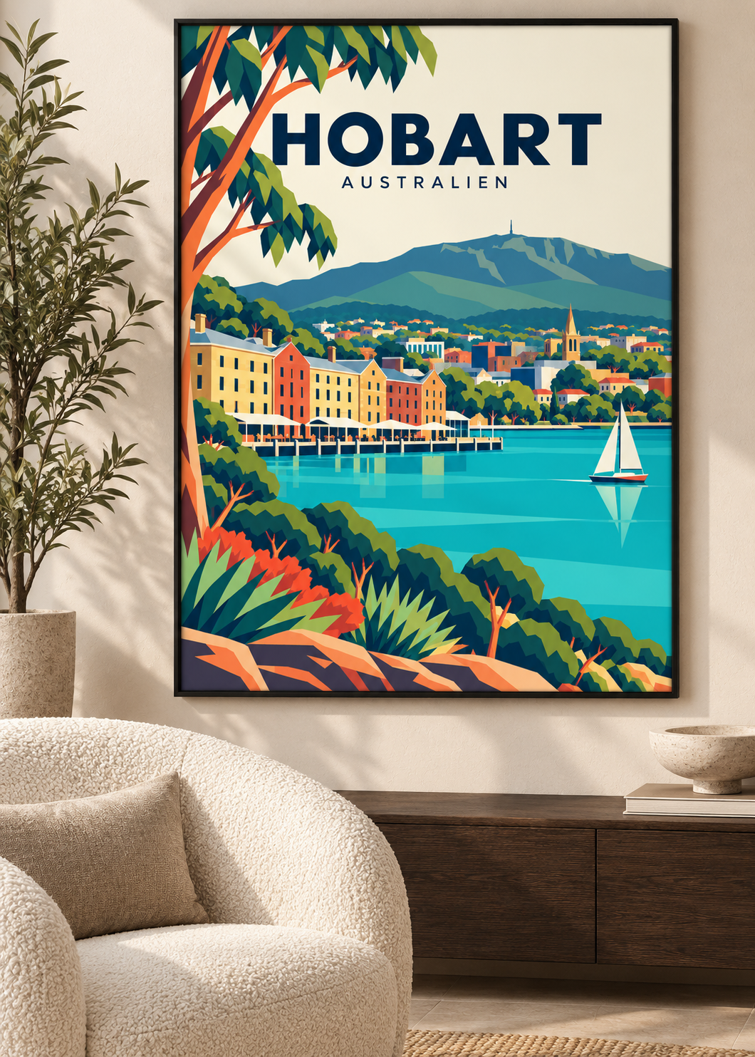 Hobart – Mockup im dünnen schwarzen Rahmen mit Acrylglas