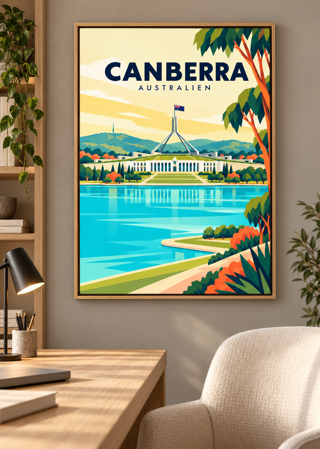 Canberra – Mockup als Leinwand im Eichen-Schattenfugenrahmen