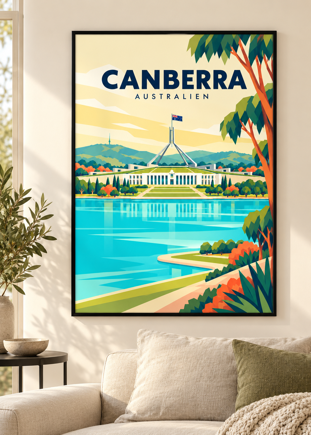 Canberra – Mockup im dünnen schwarzen Rahmen mit Acrylglas