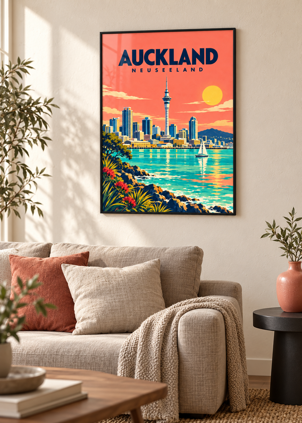 Auckland – Mockup im dünnen schwarzen Rahmen mit Acrylglas