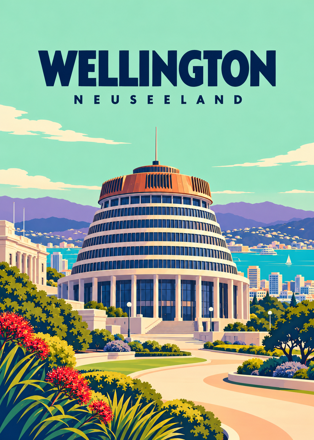 Wellington – geometrische Illustration, Neuseeland