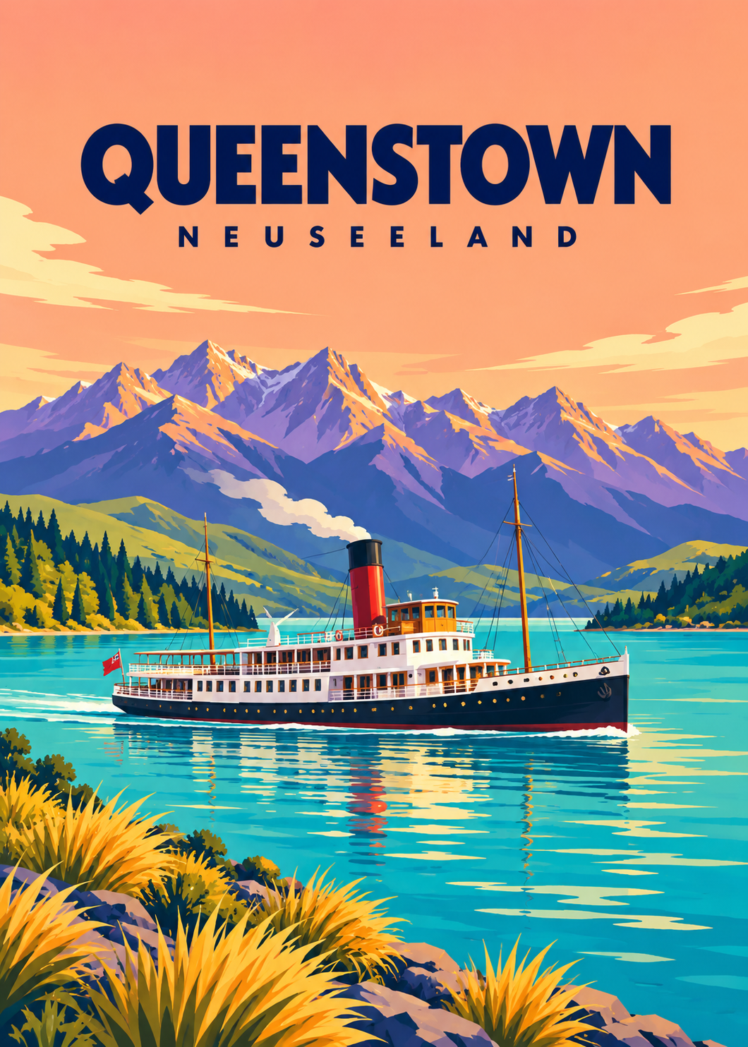 Queenstown – geometrische Illustration, Neuseeland