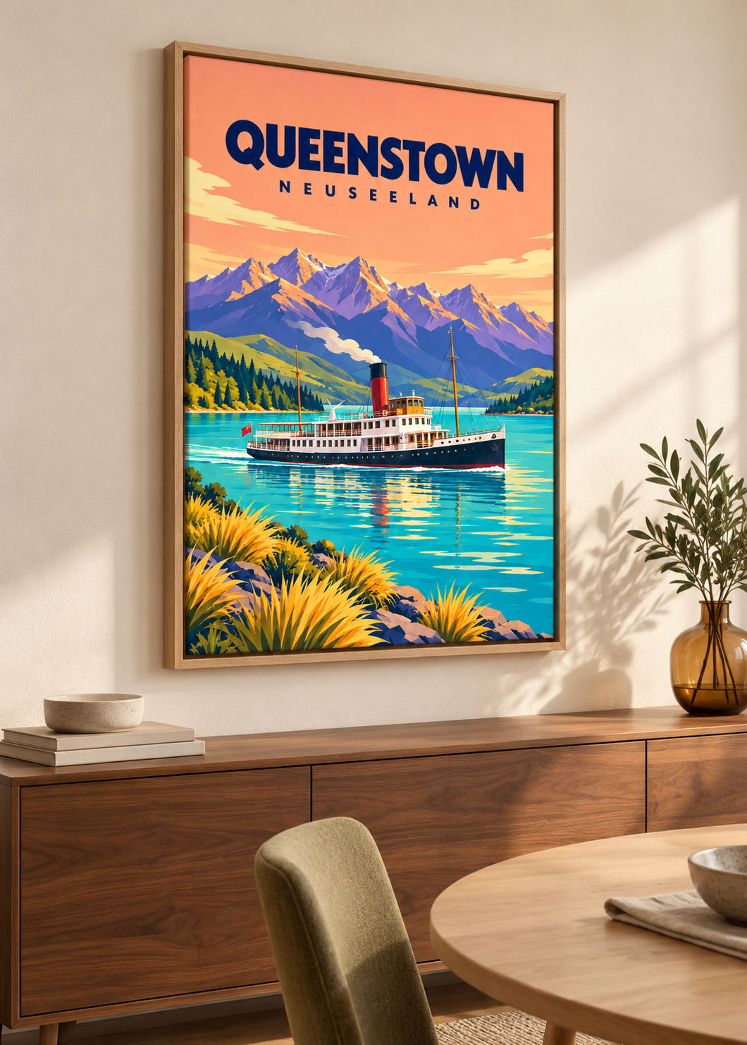 Queenstown – Leinwand im Eichen-Schattenfugenrahmen
