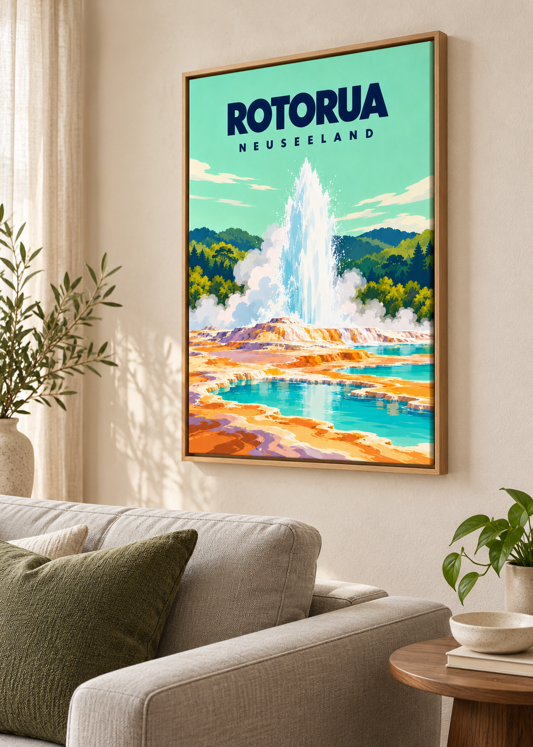 Rotorua – Leinwand im Eichen-Schattenfugenrahmen