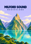 Milford Sound – geometrische Illustration, Neuseeland