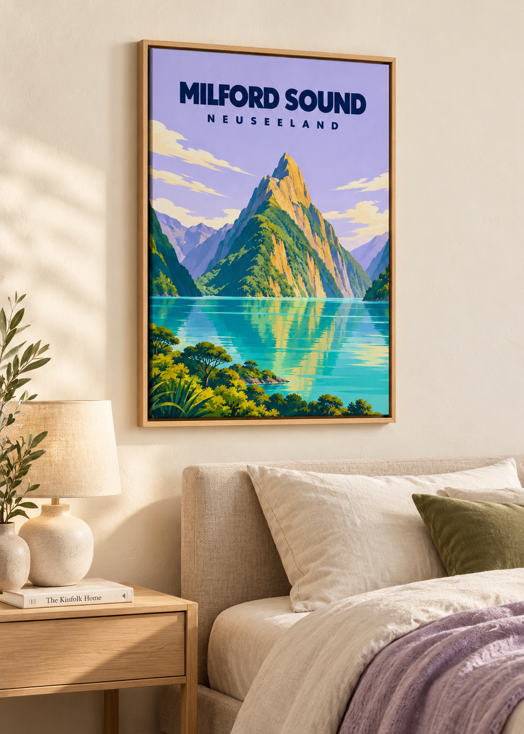 Milford Sound – Leinwand im Eichen-Schattenfugenrahmen