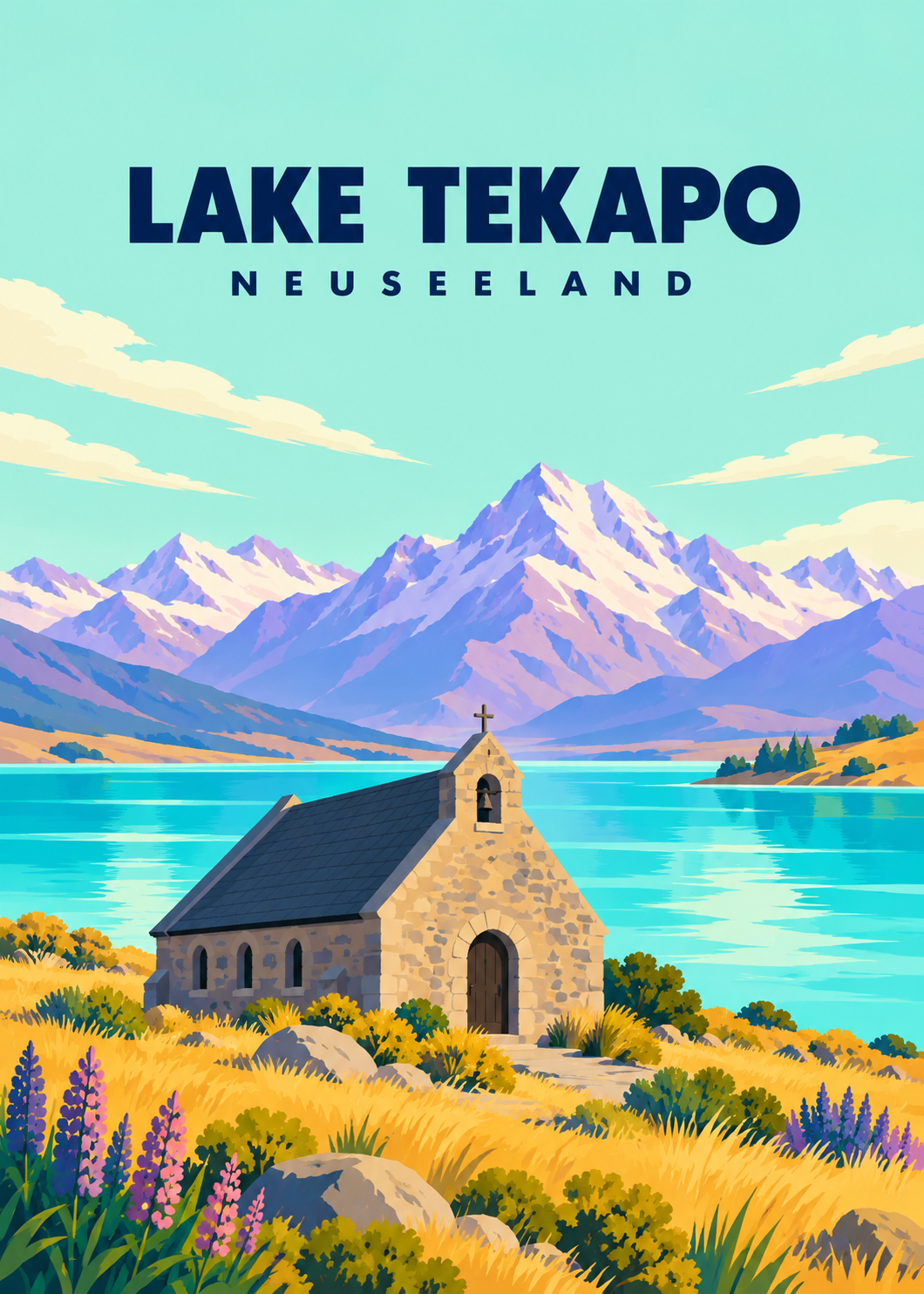 Lake Tekapo – geometrische Illustration, Neuseeland