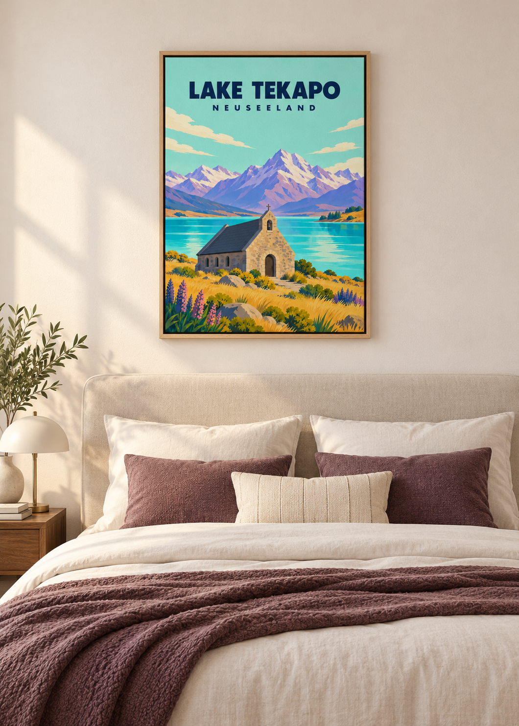 Lake Tekapo – Leinwand im Eichen-Schattenfugenrahmen