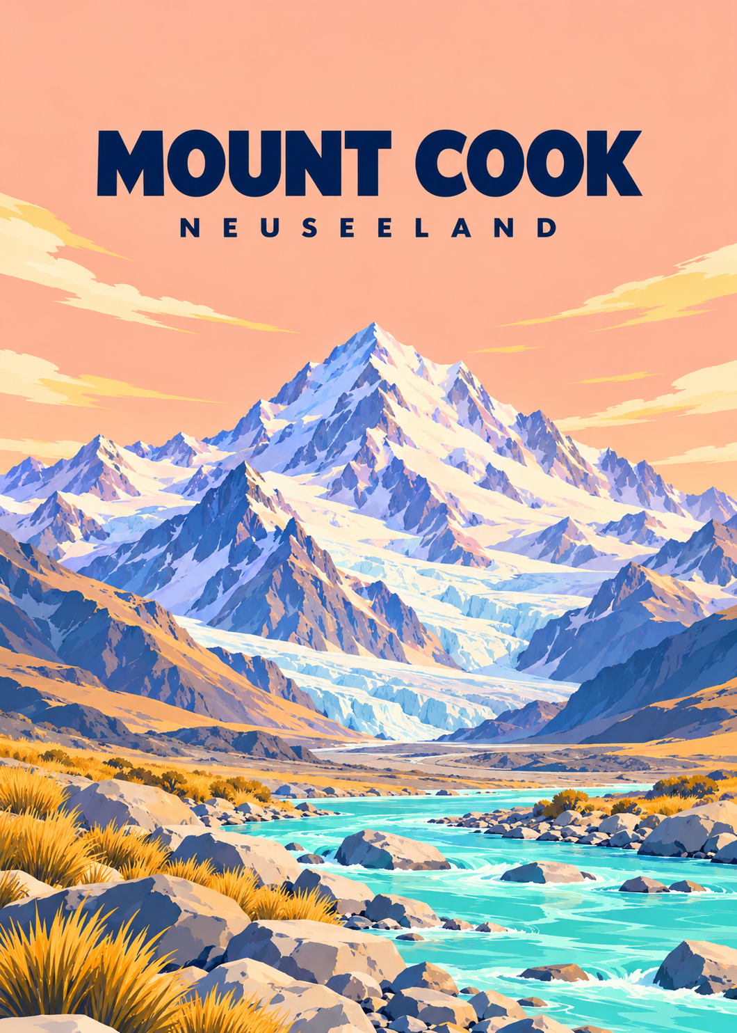 Mount Cook – geometrische Illustration, Neuseeland
