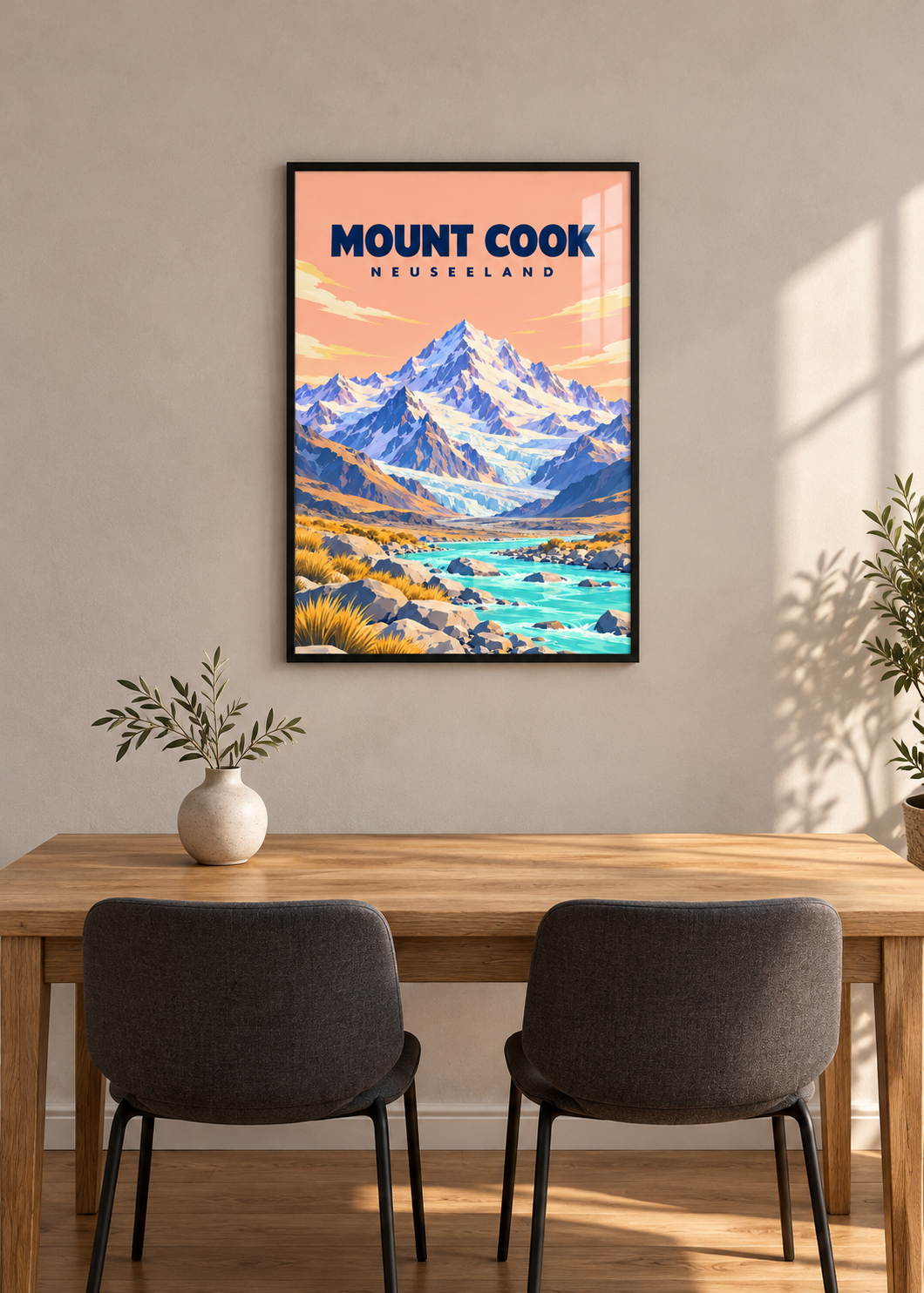 Mount Cook – dünner schwarzer Rahmen mit Acrylglas