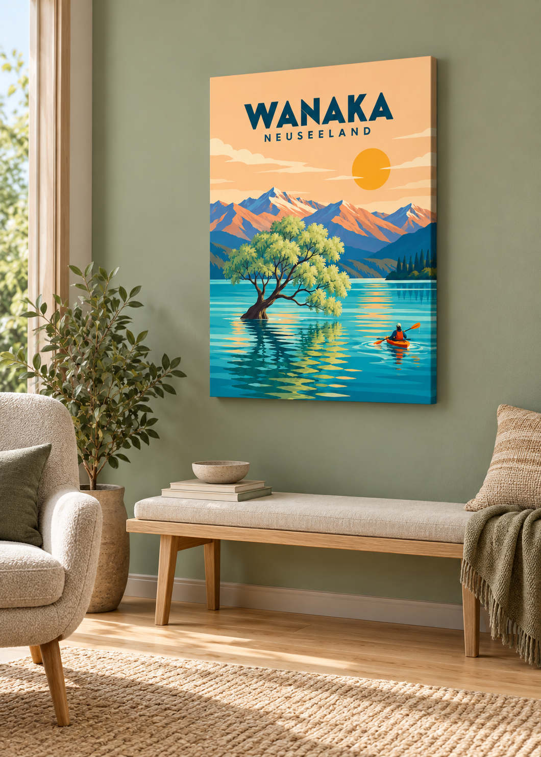 Wanaka – rahmenlose Slim-Leinwand im modernen Wohnraum