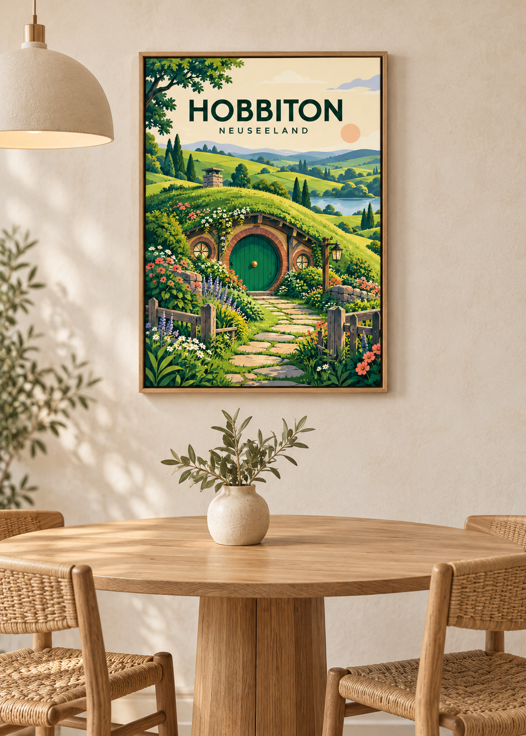 Hobbiton – Leinwand im Eichen-Schattenfugenrahmen
