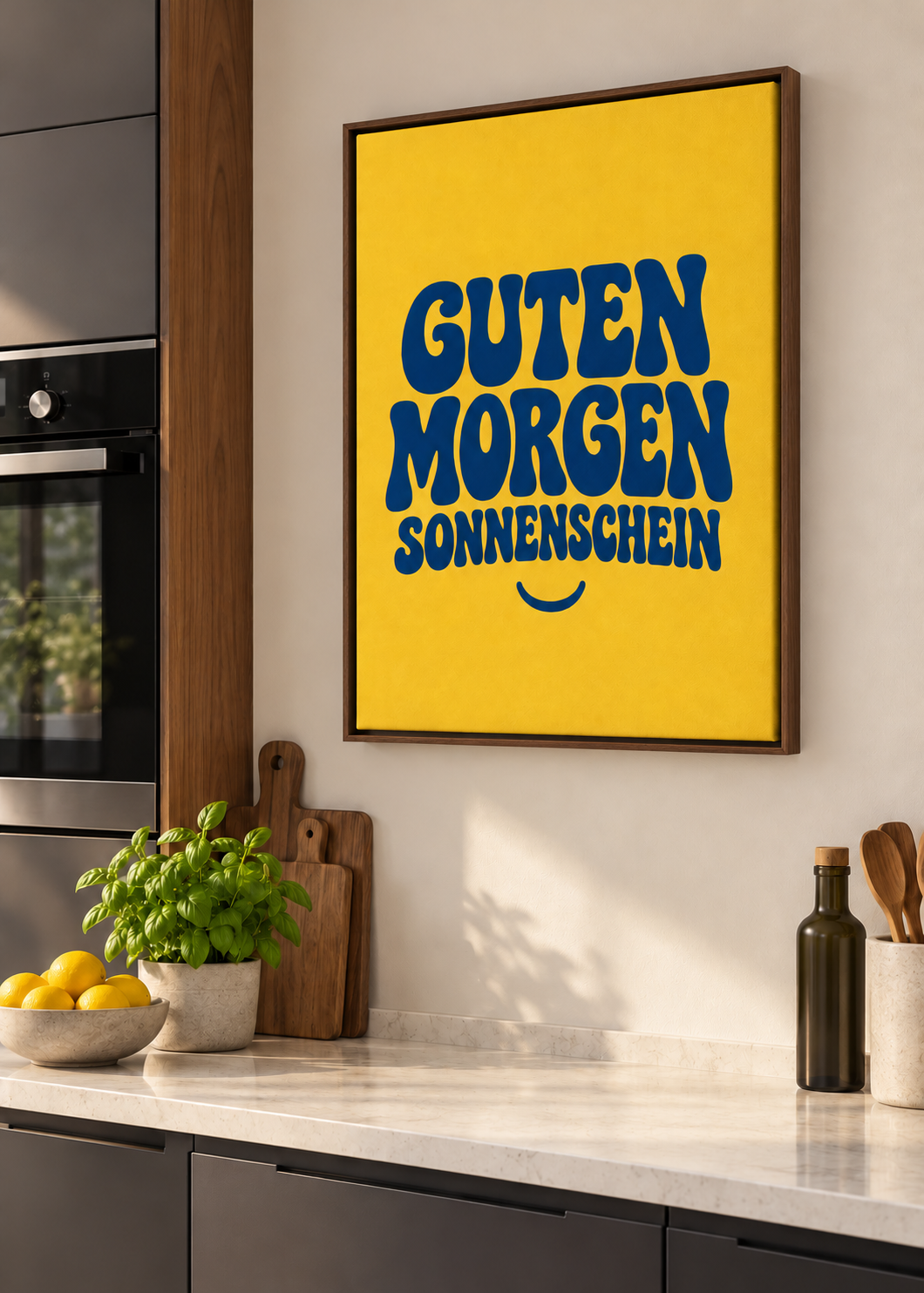Guten Morgen Sonnenschein – brauner Schattenfugenrahmen in moderner Küche