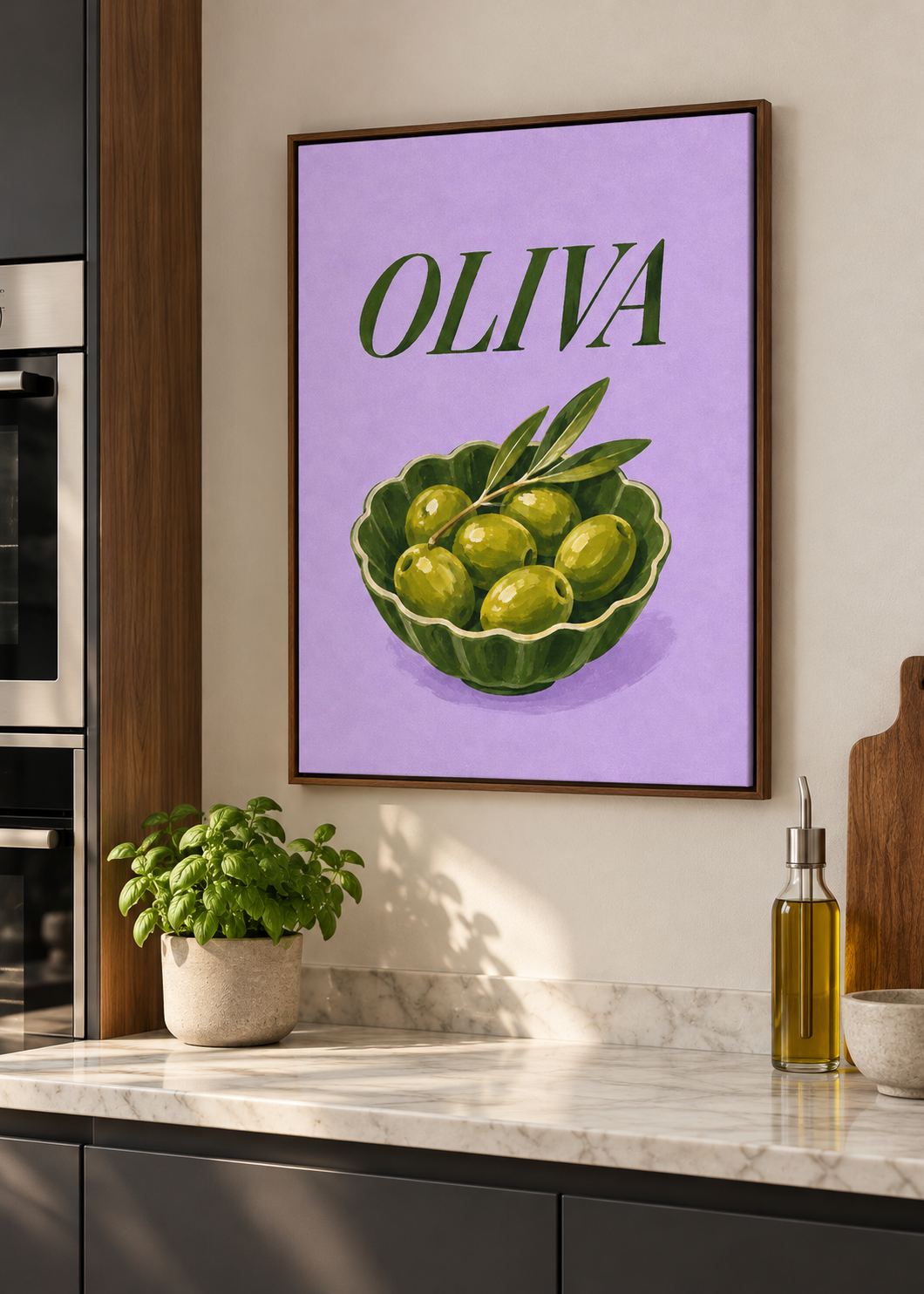 Oliva – brauner Schattenfugenrahmen in moderner Küche