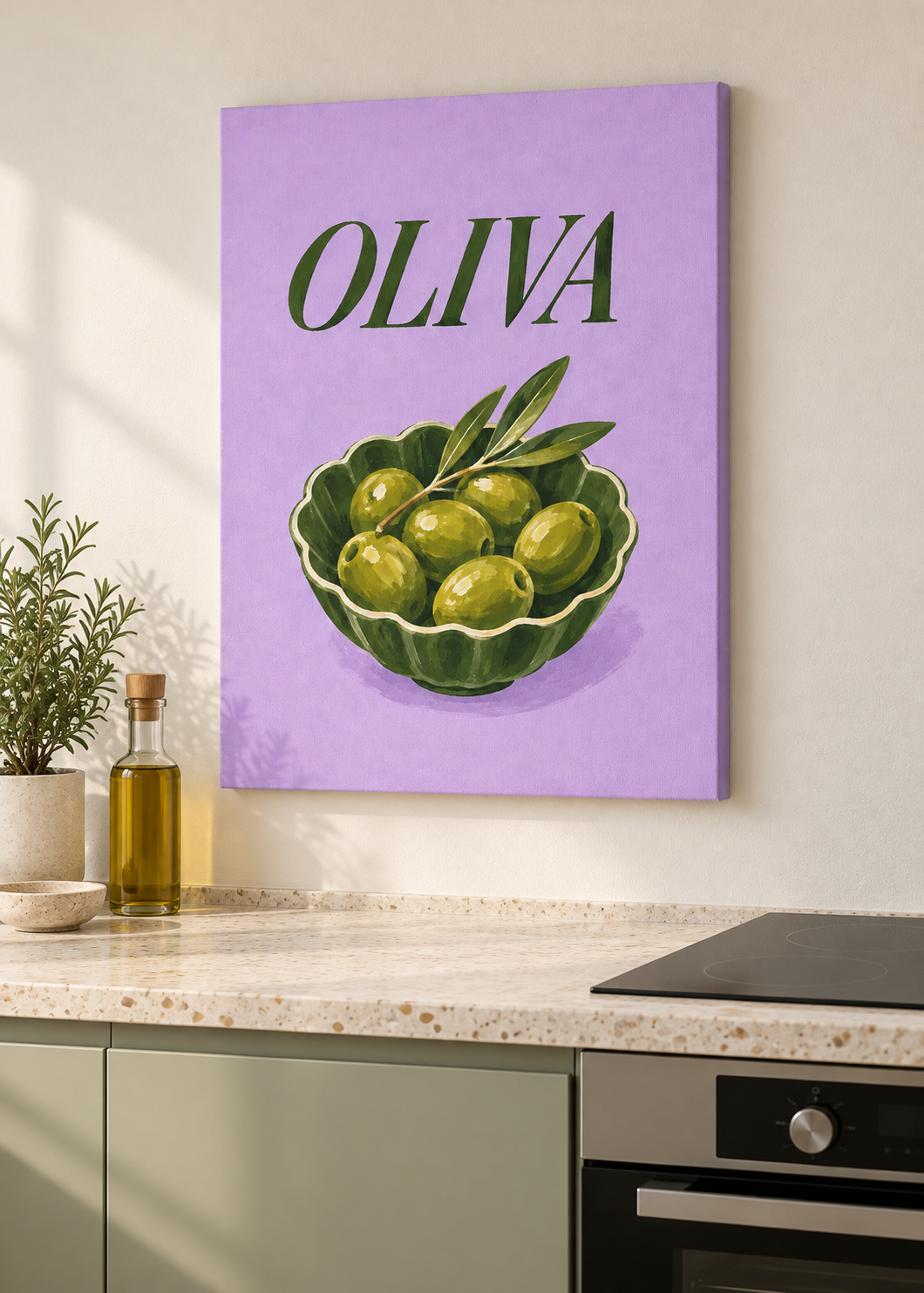 Oliva – rahmenlose matte Leinwand Slim in moderner Küche