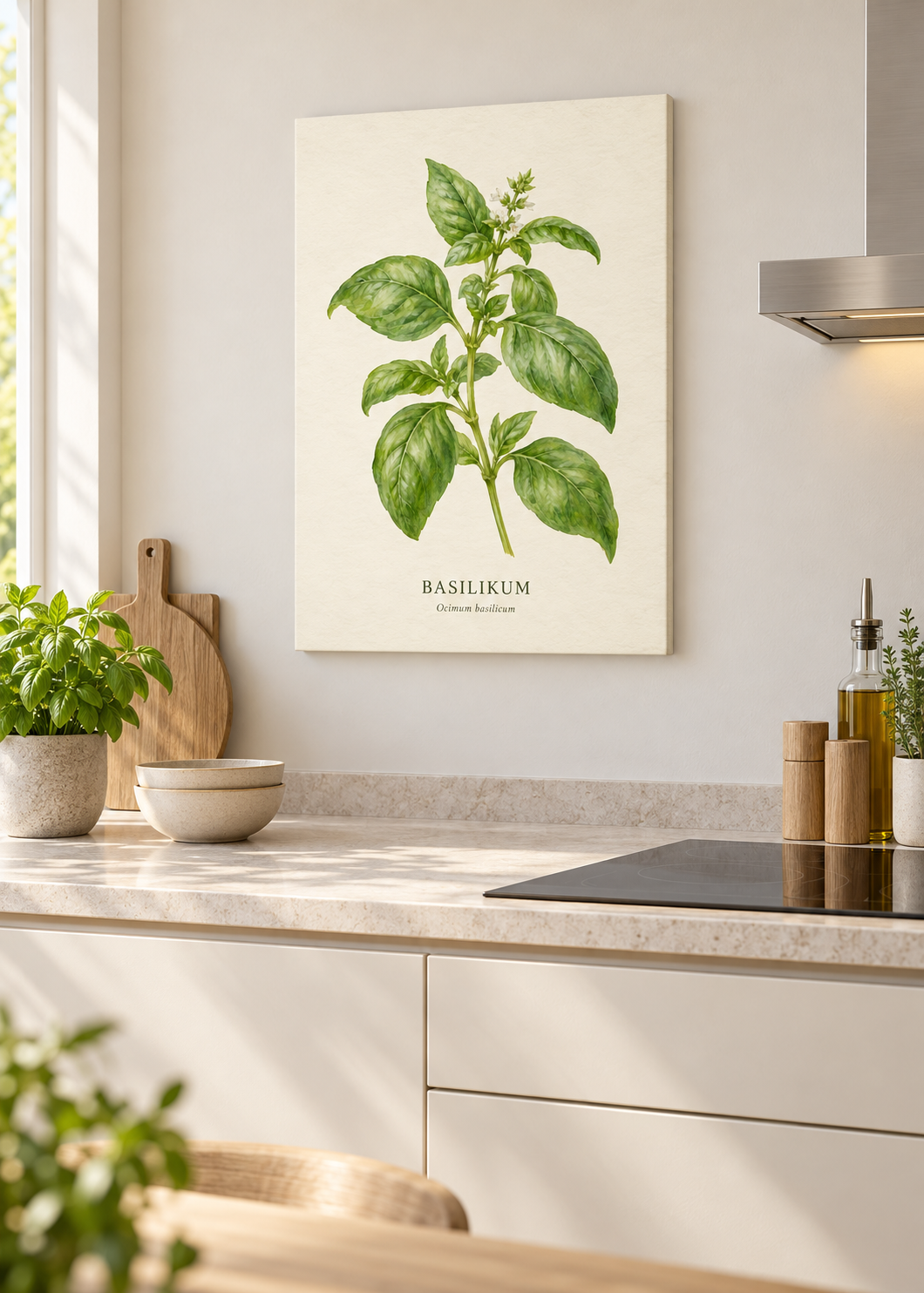 Basilikum – rahmenlose matte Leinwand Slim in moderner Küche