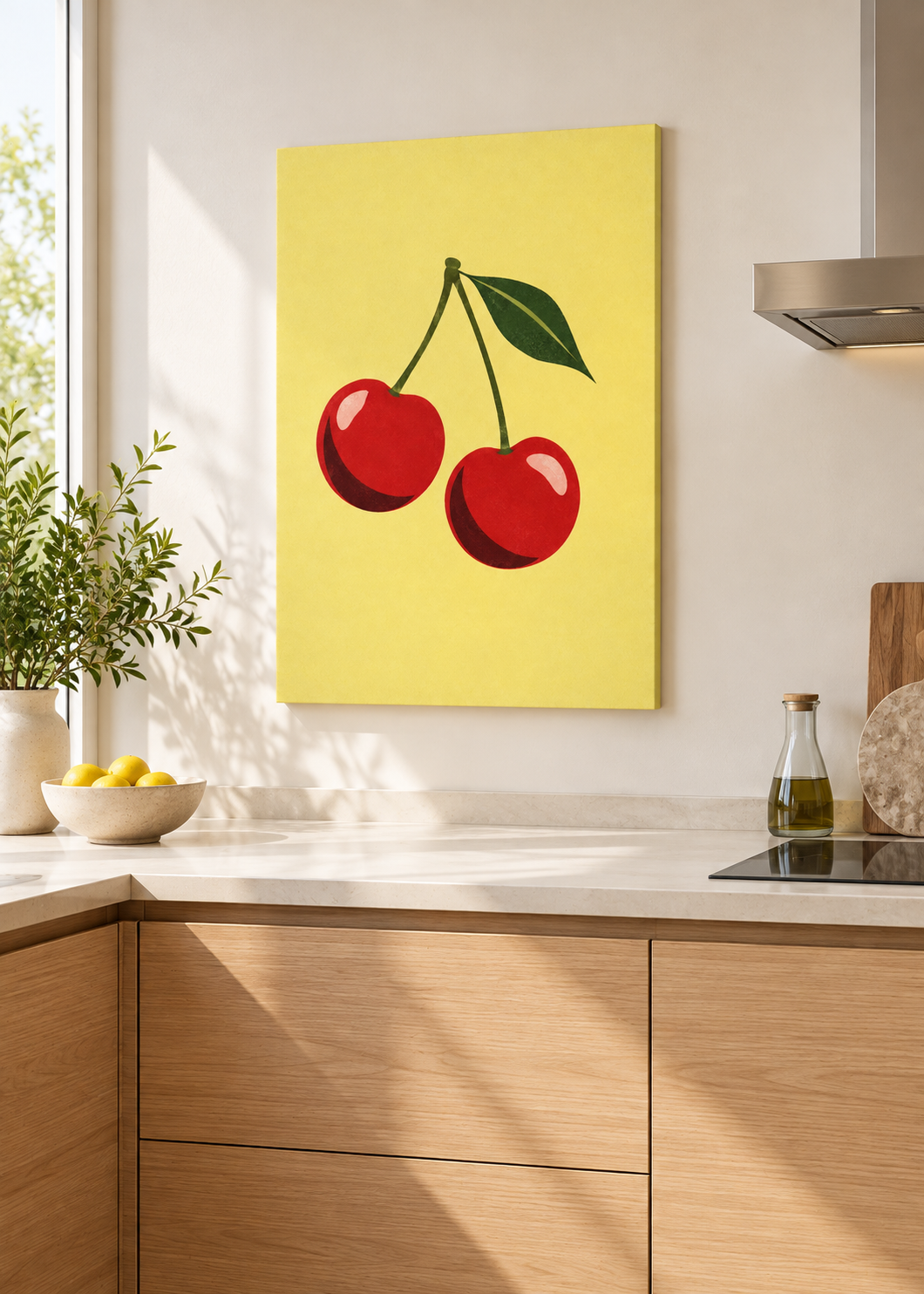 Kirschduo – rahmenlose matte Leinwand Slim in moderner Küche