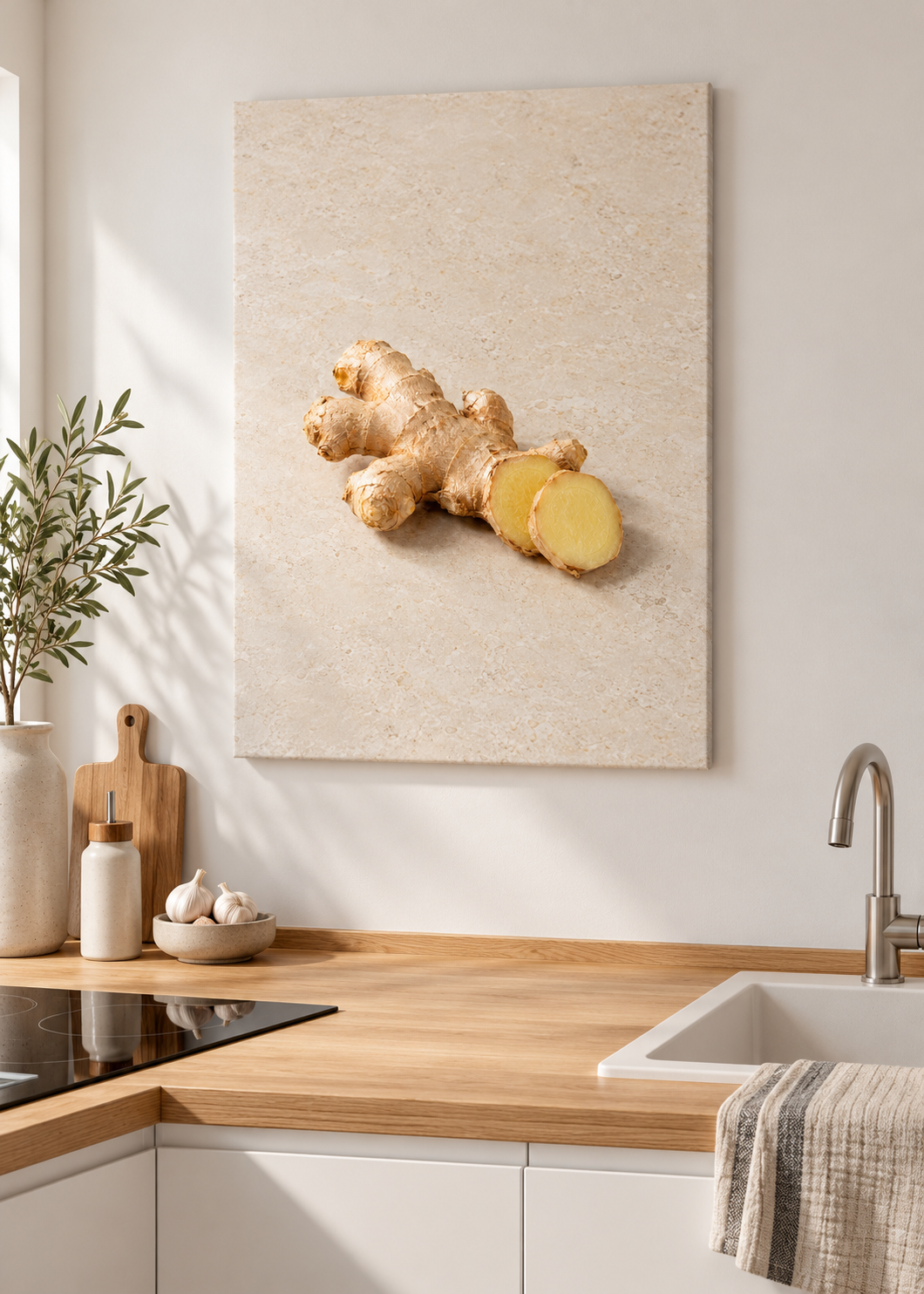Ingwer – ungerahmte matte Leinwand in moderner Küche