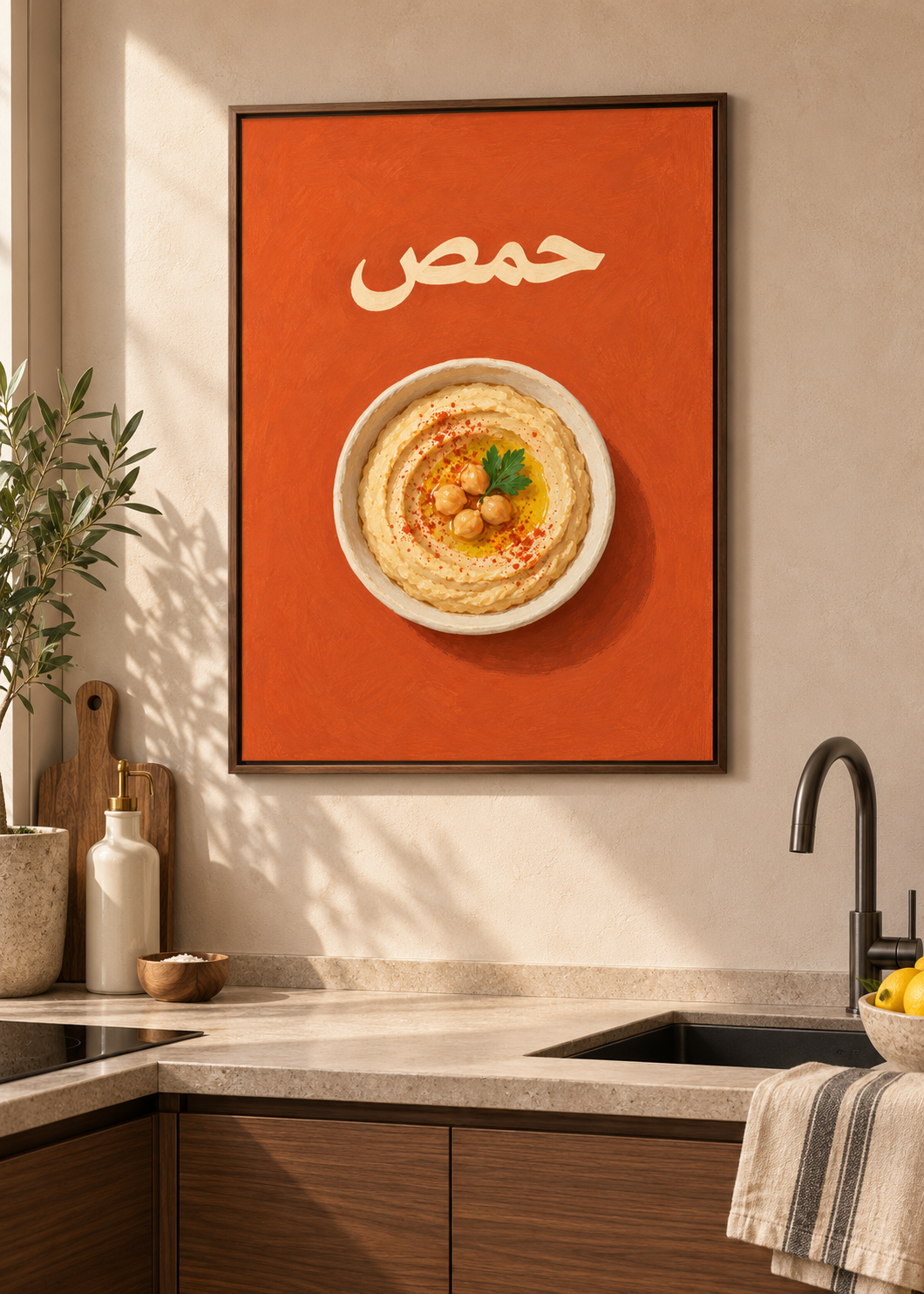 Hummus – brauner Schattenfugenrahmen ohne Glas in moderner Küche