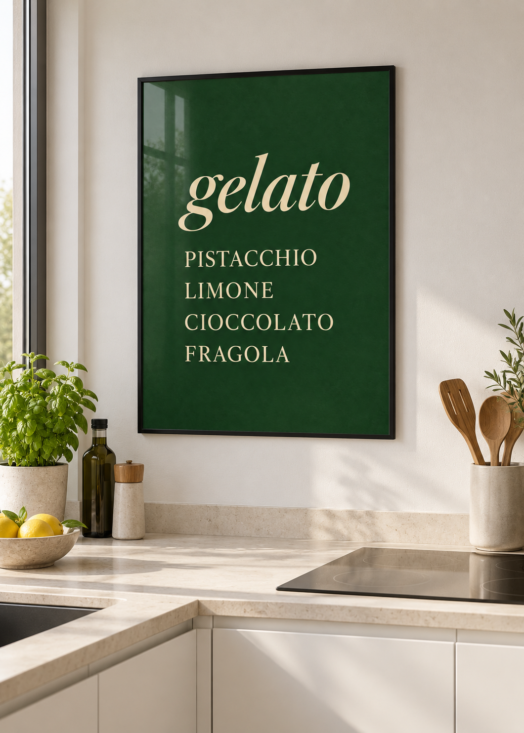 Gelato – schwarzer Metallrahmen mit Glas in moderner Küche