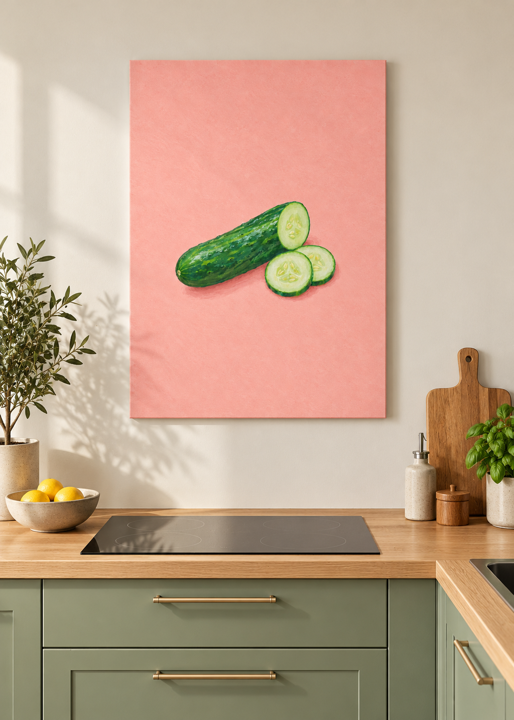 Gurke – ungerahmte matte Leinwand in moderner Küche