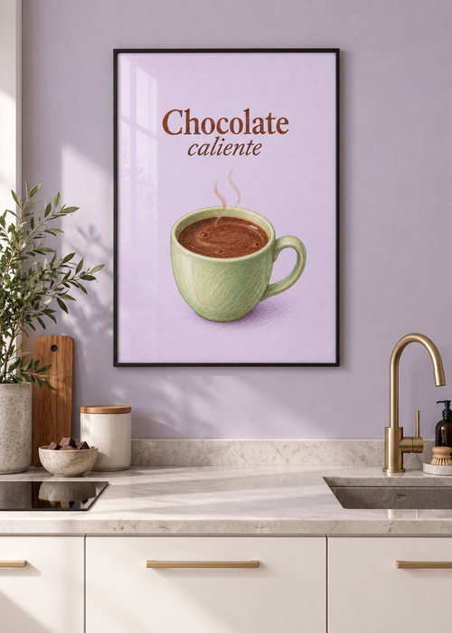 Chocolate Caliente – schwarzer Metallrahmen mit Glas in moderner Küche