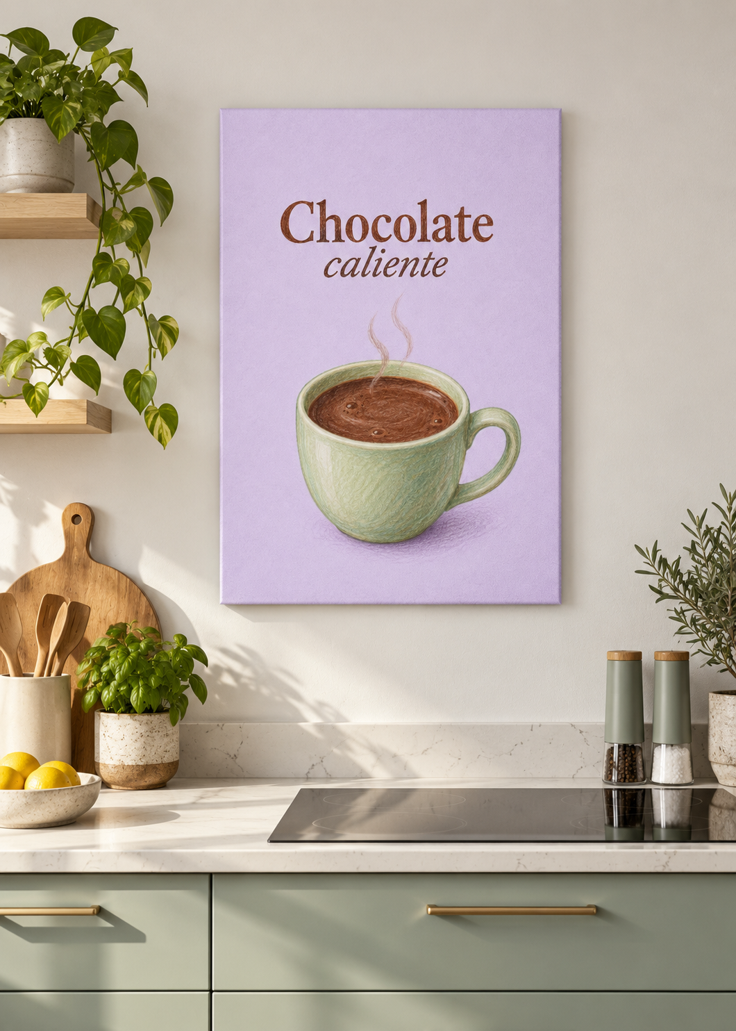 Chocolate Caliente – ungerahmte matte Leinwand in moderner Küche