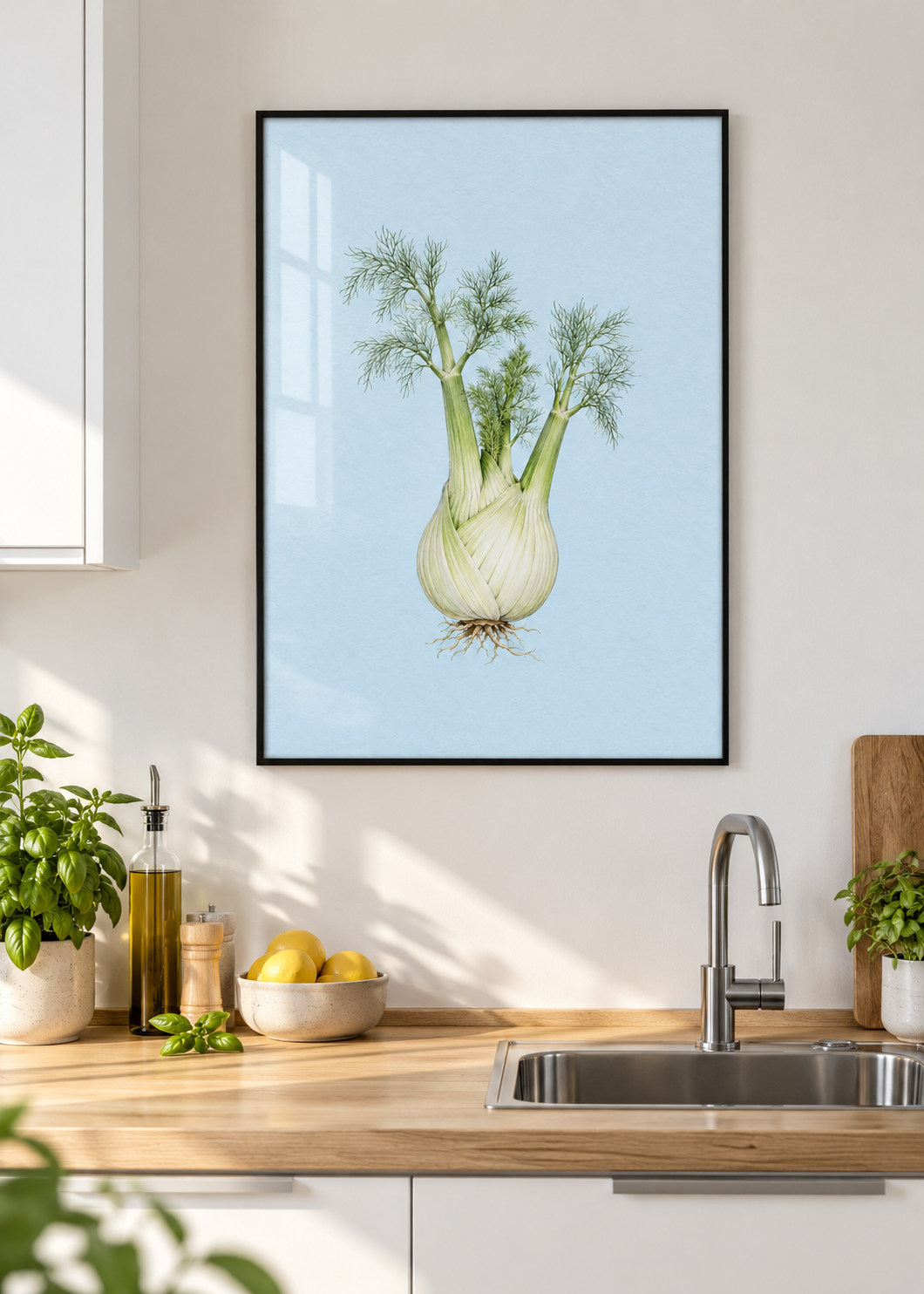 Fenchel – schwarzer Metallrahmen mit Glas in moderner Küche