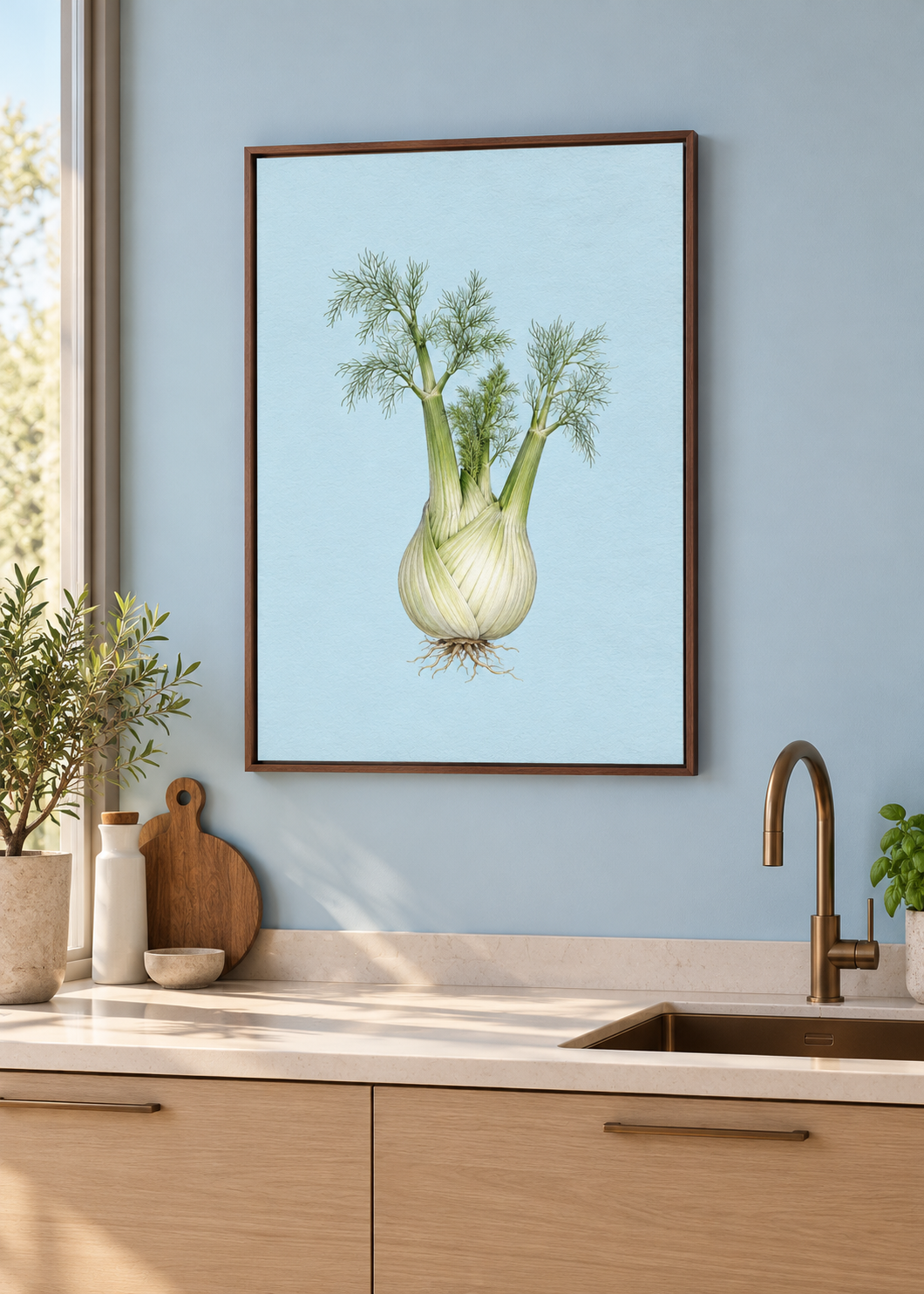 Fenchel – brauner Schattenfugenrahmen ohne Glas in moderner Küche