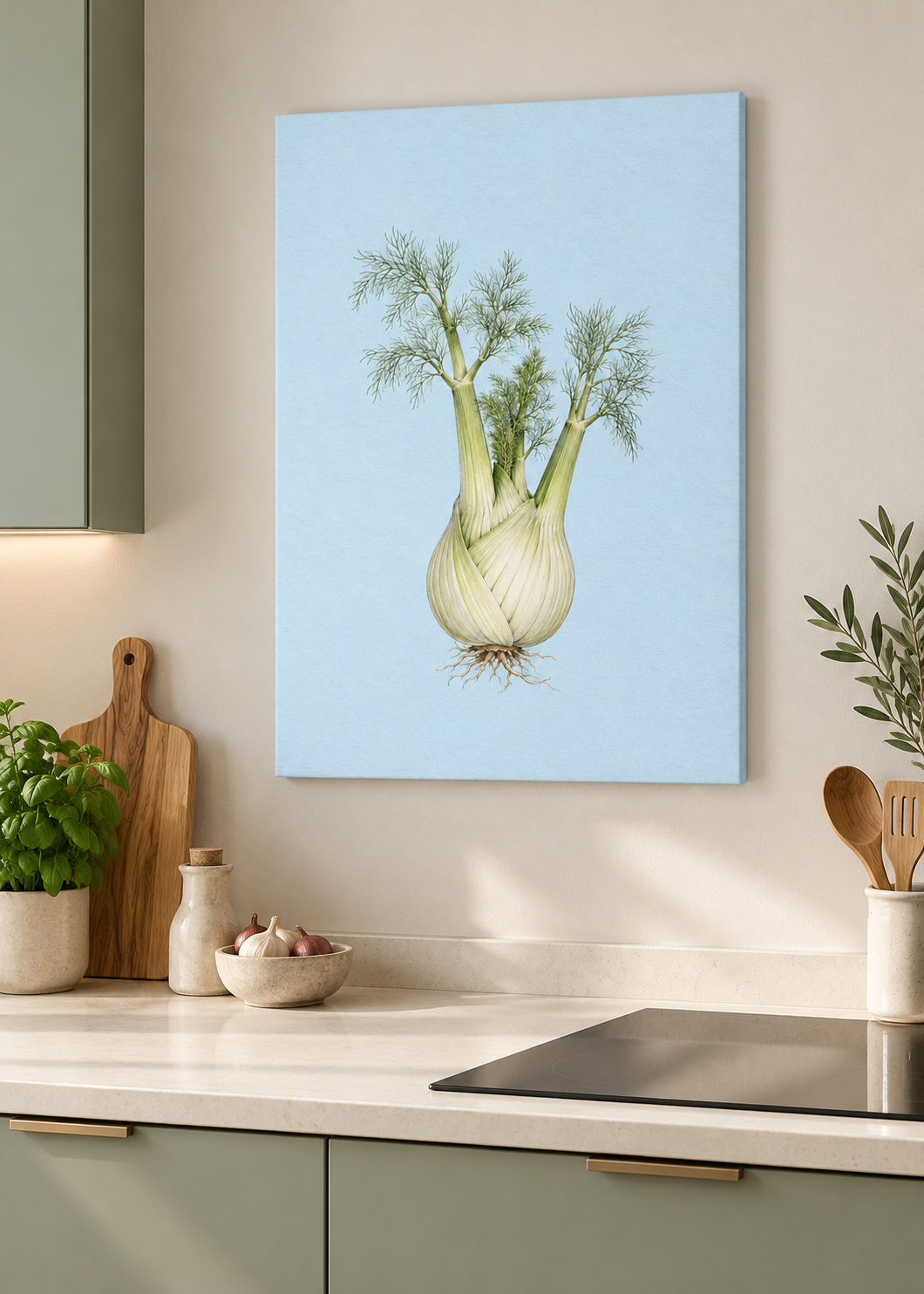 Fenchel – ungerahmte matte Leinwand in moderner Küche