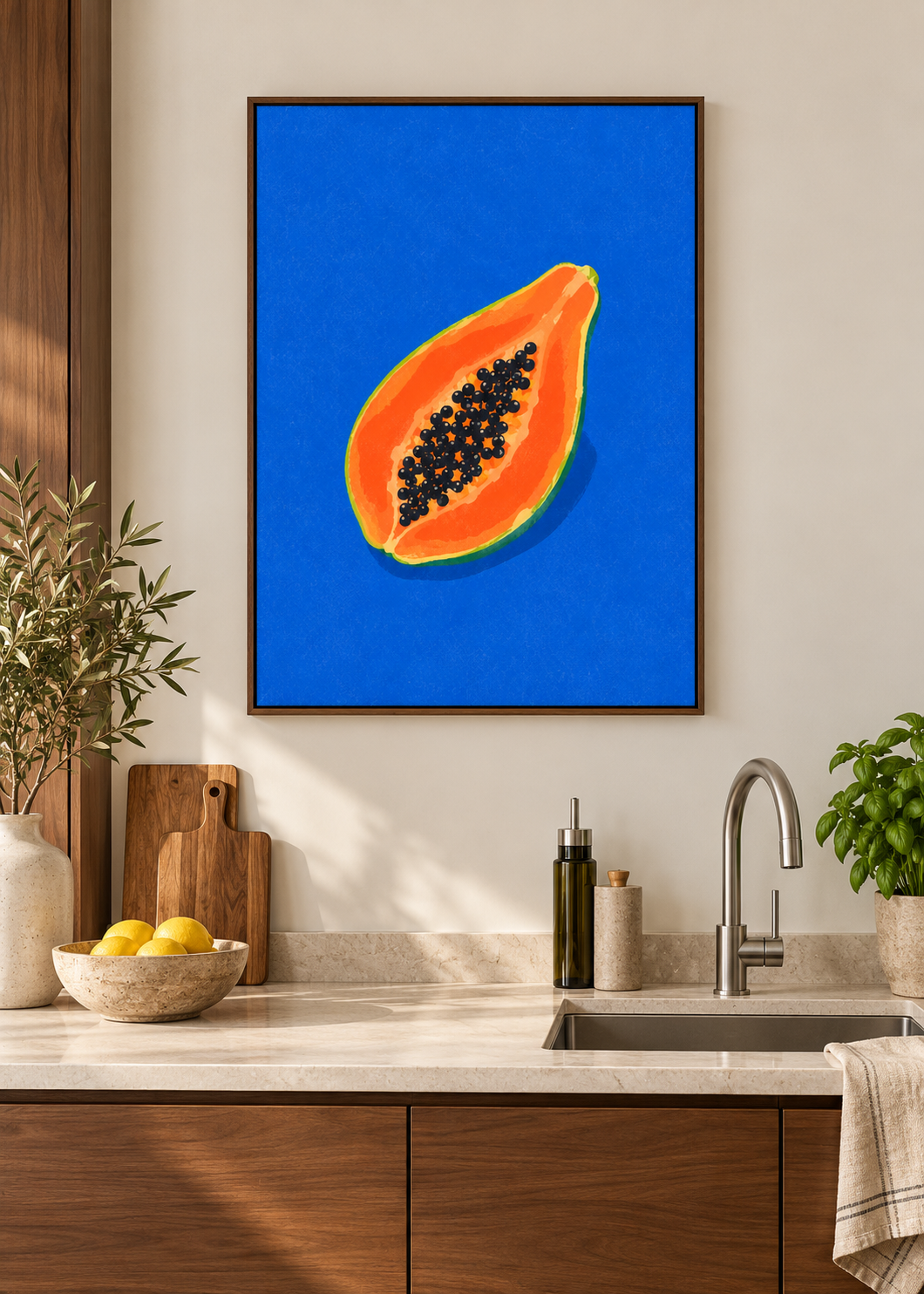Papaya – brauner Schattenfugenrahmen ohne Glas in moderner Küche