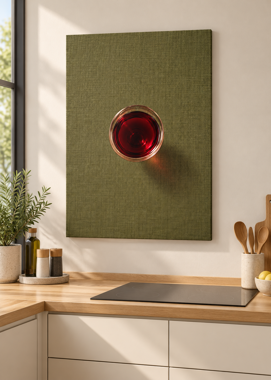 Rotweinglas – ungerahmte matte Leinwand in moderner Küche