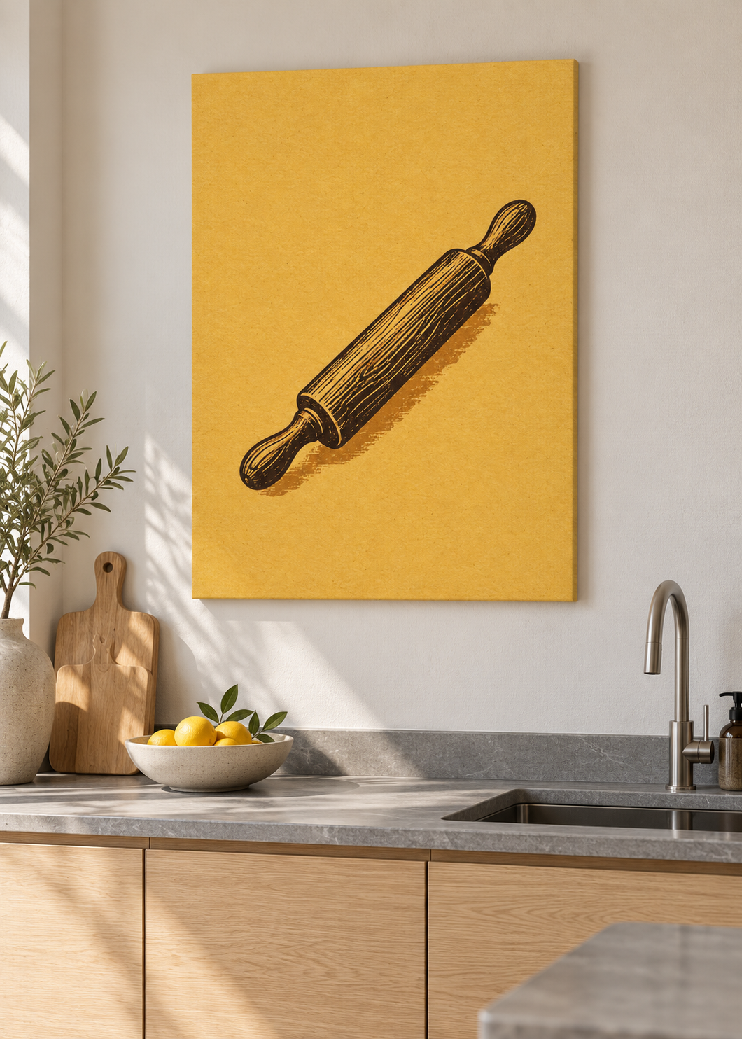Nudelholz – ungerahmte matte Leinwand in moderner Küche