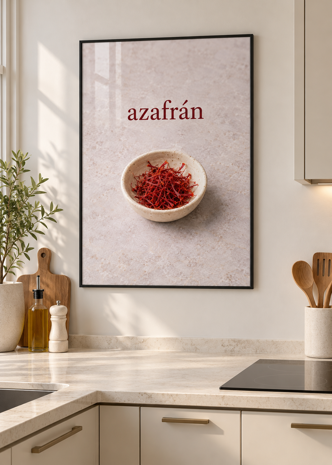 Azafrán – schwarzer Metallrahmen mit Glas in moderner Küche
