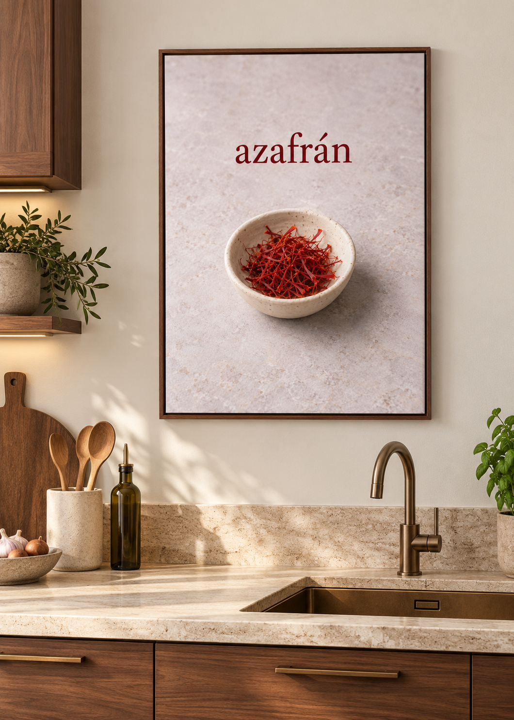 Azafrán – brauner Schattenfugenrahmen ohne Glas in moderner Küche
