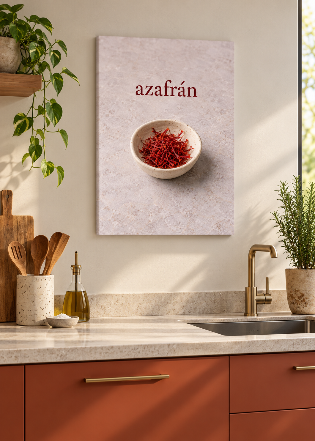 Azafrán – ungerahmte matte Leinwand in moderner Küche