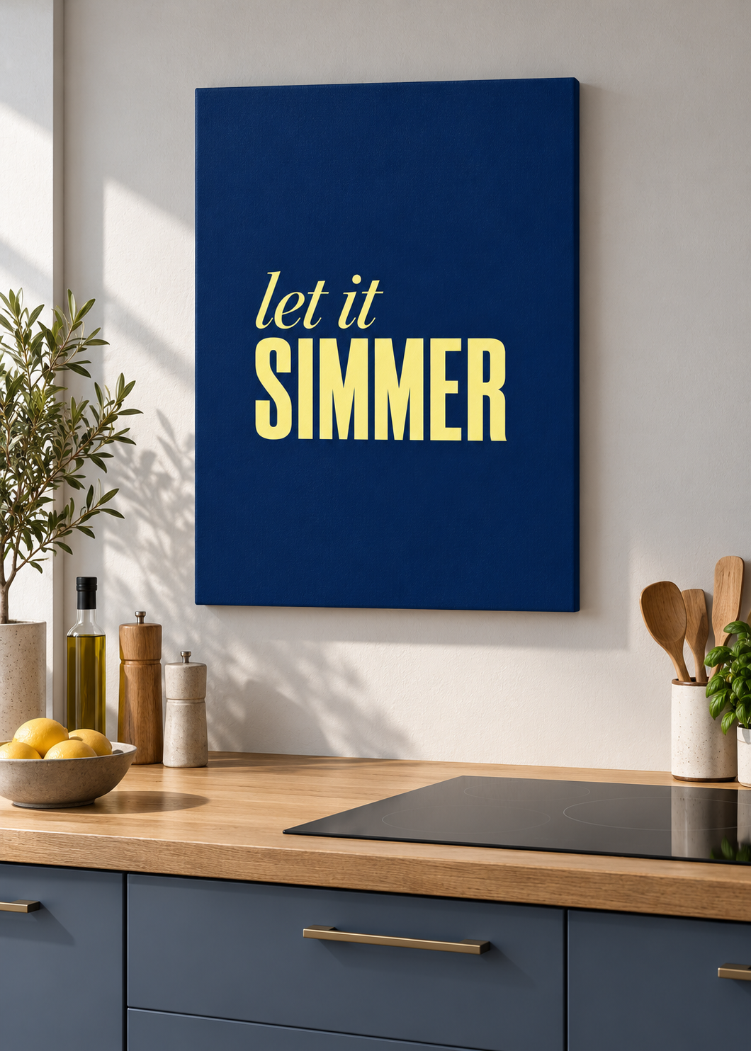 Let It Simmer – ungerahmte matte Leinwand in moderner Küche