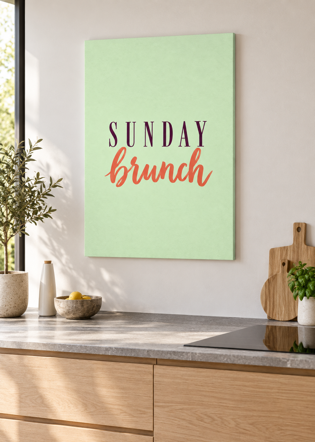 Sunday Brunch – matte rahmenlose Slim-Leinwand ohne Glas in moderner Küche