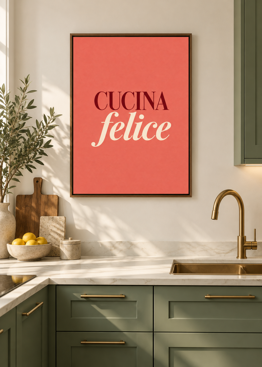 Cucina Felice – matte Leinwand mit braunem Schattenfugenrahmen ohne Glas in moderner Küche