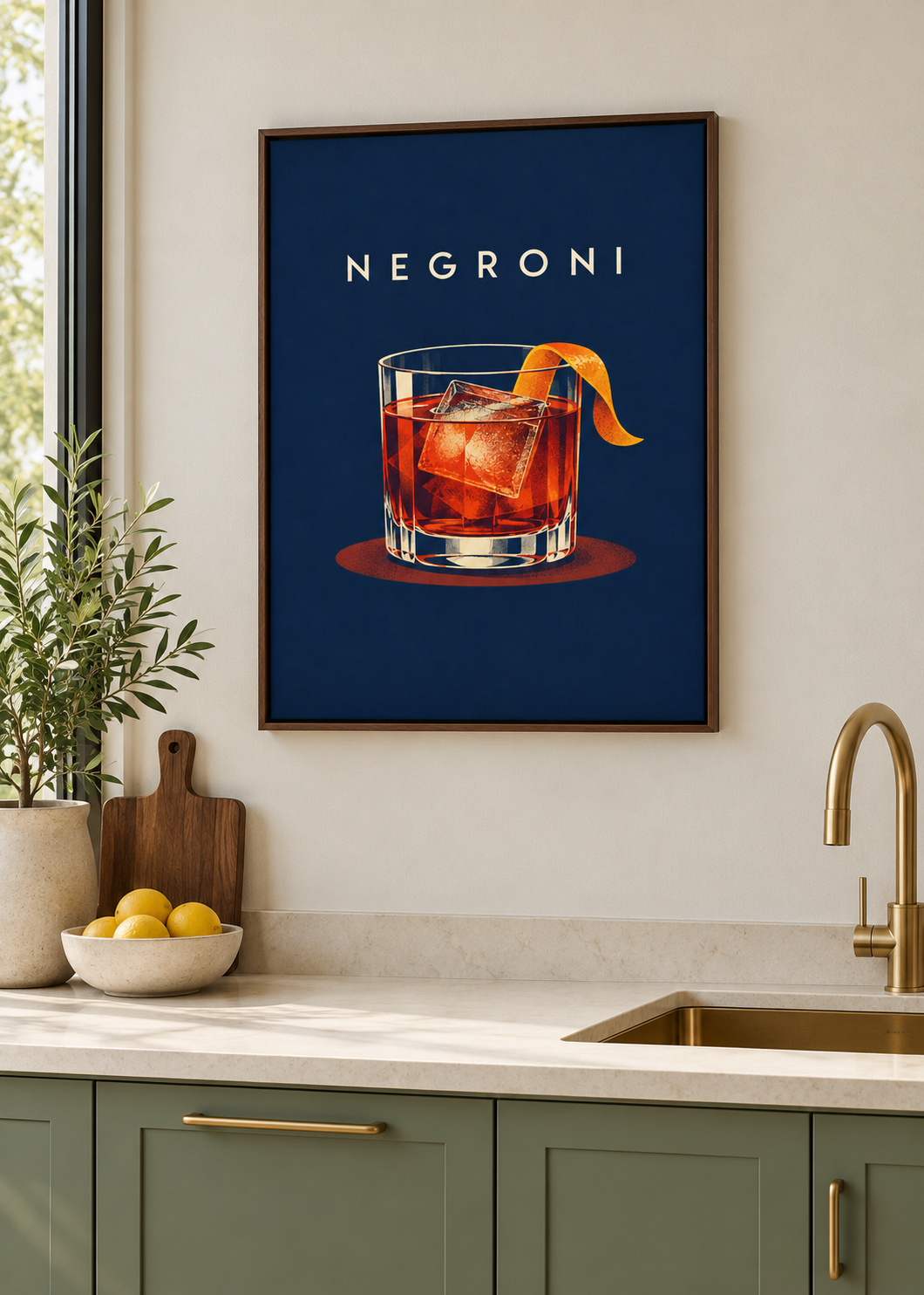 Negroni – matte Leinwand mit braunem Schattenfugenrahmen ohne Glas in moderner Küche