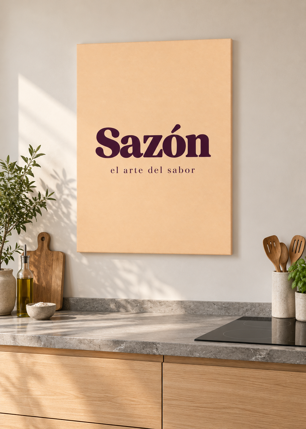 Sazón – matte rahmenlose Slim-Leinwand ohne Glas in moderner Küche