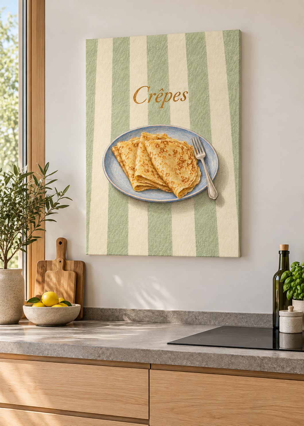 Crêpes – matte rahmenlose Slim-Leinwand ohne Glas in moderner Küche