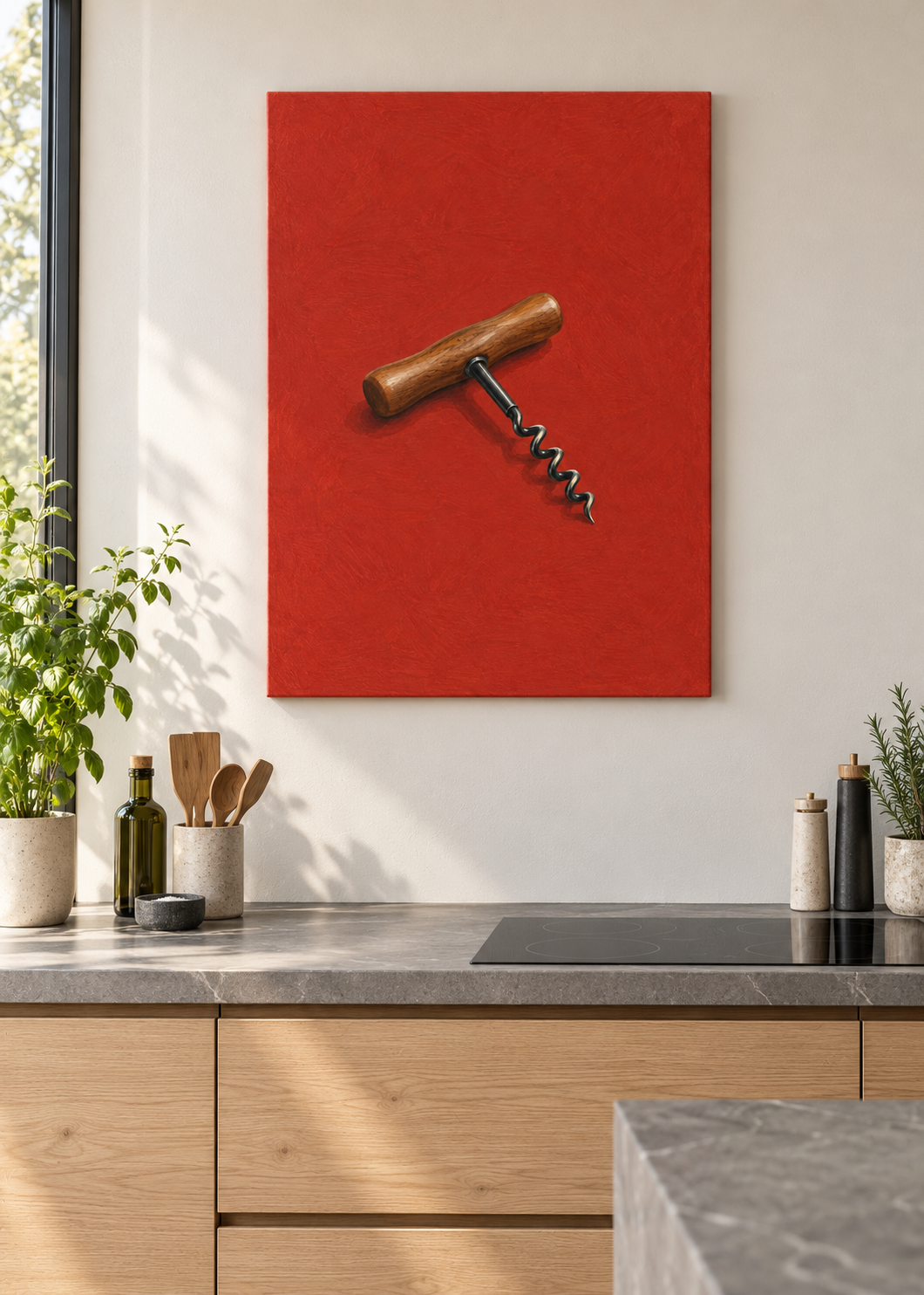 Korkenzieher – matte rahmenlose Slim-Leinwand ohne Glas in moderner Küche