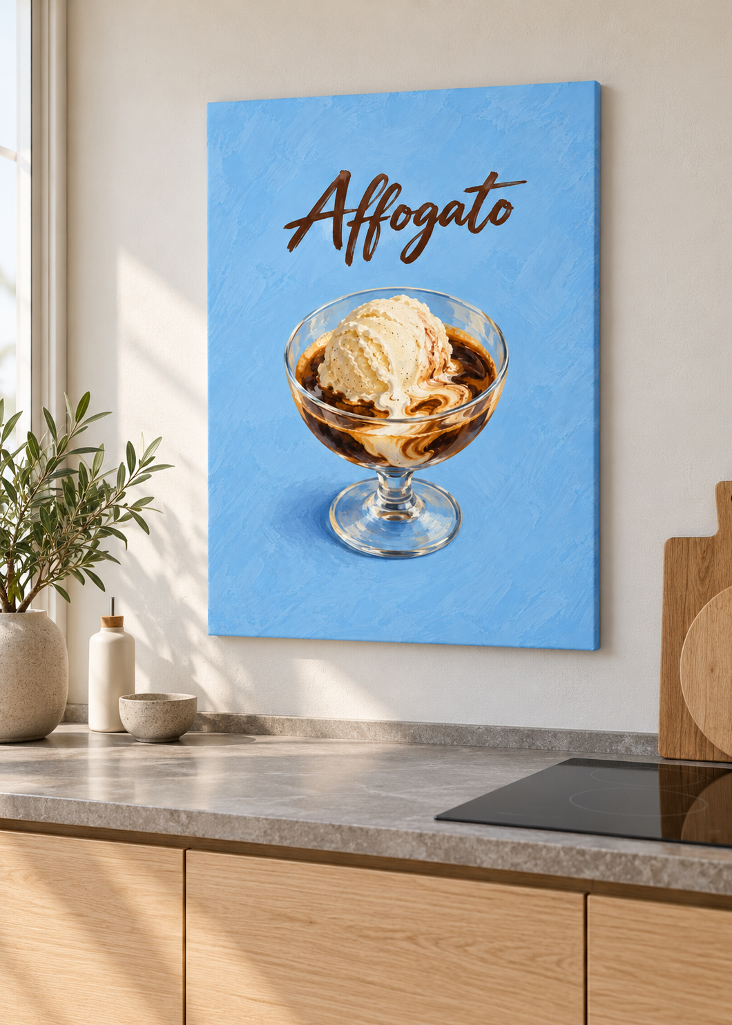 Affogato – matte rahmenlose Slim-Leinwand ohne Glas in moderner Küche