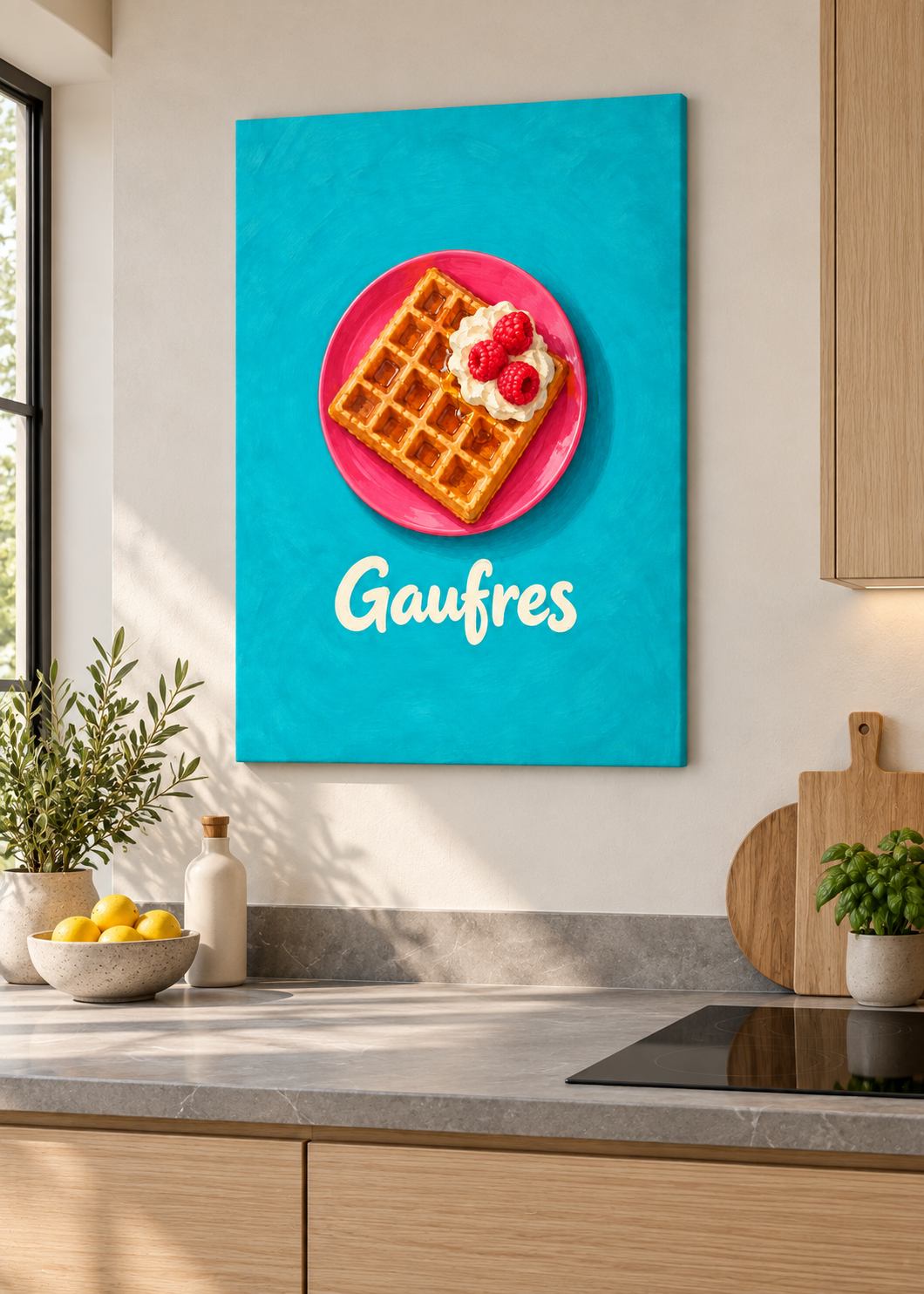 Gaufres – matte rahmenlose Slim-Leinwand ohne Glas in moderner Küche